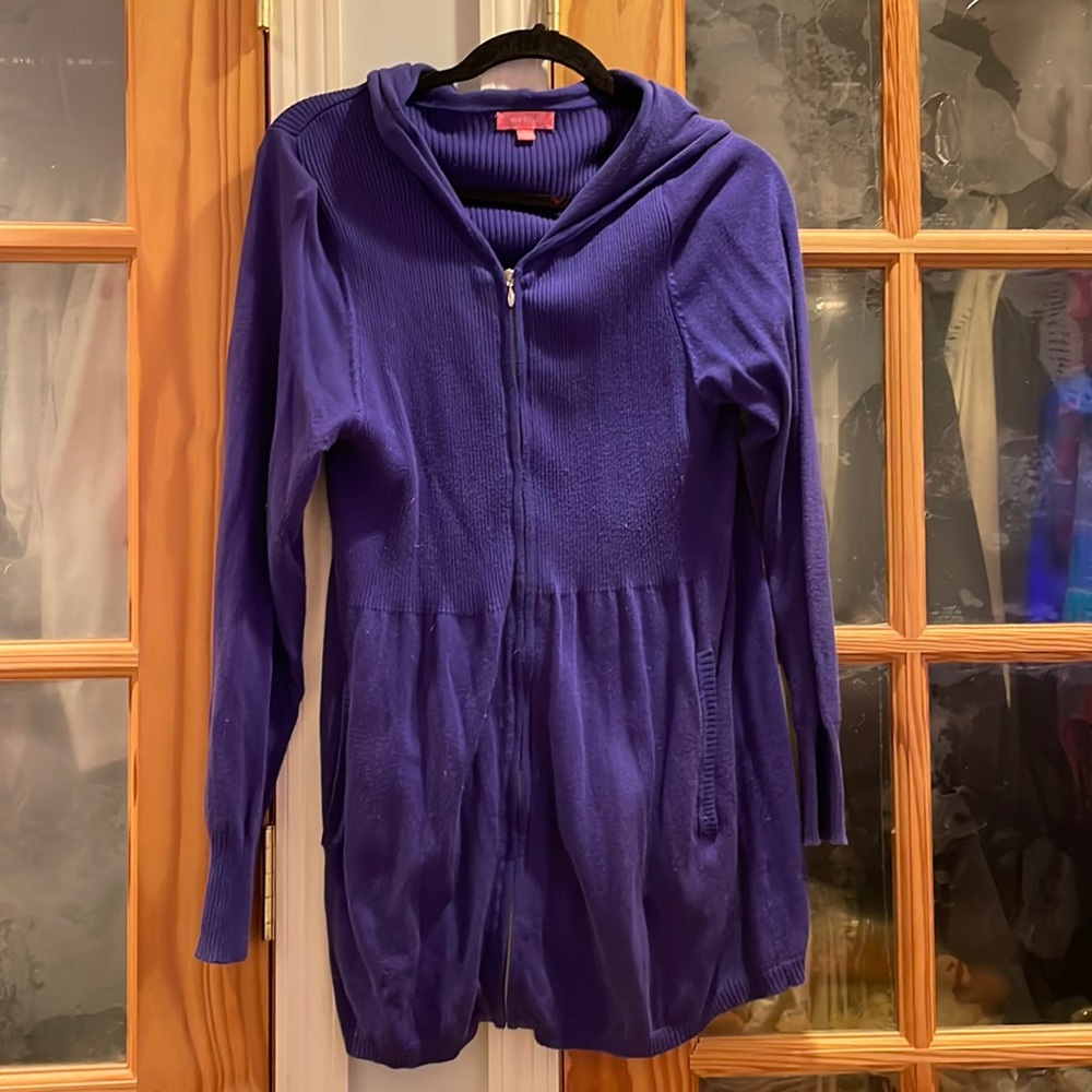 Girls Purple Blue Long Zipped Sweater with Hood